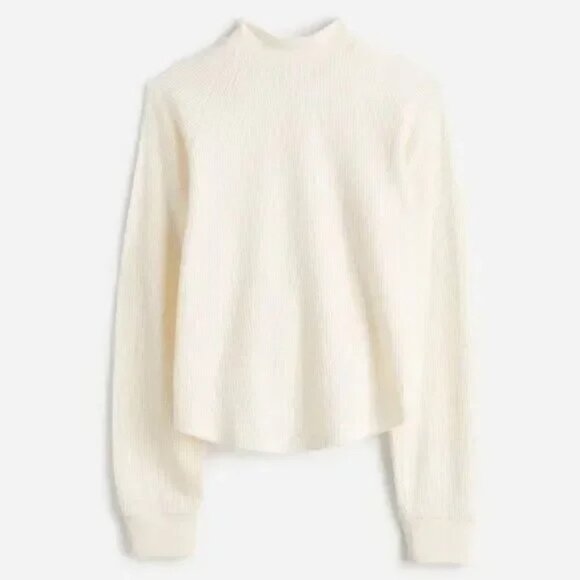 Madewell Tops Womens‎ Waffle-Knit Long-Sleeve Crewneck Tee Ivory Size Large NEW - Picture 1 of 8